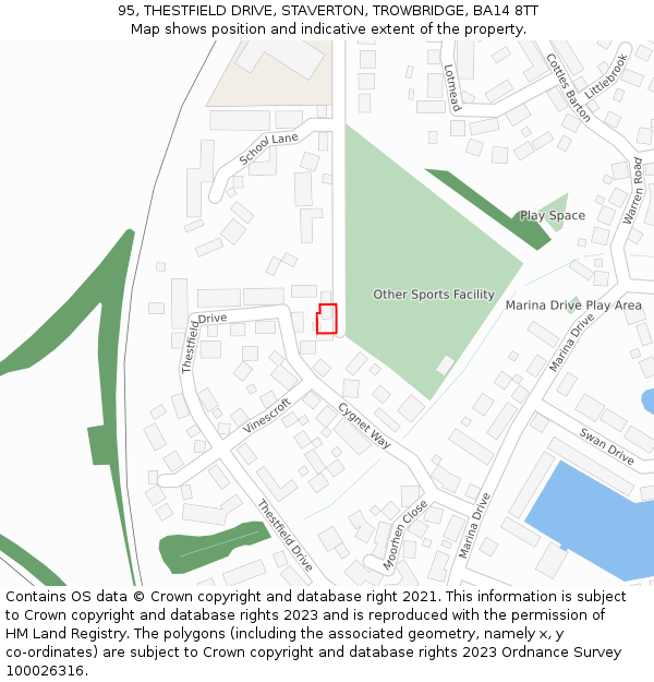 95, THESTFIELD DRIVE, STAVERTON, TROWBRIDGE, BA14 8TT: Location map and indicative extent of plot