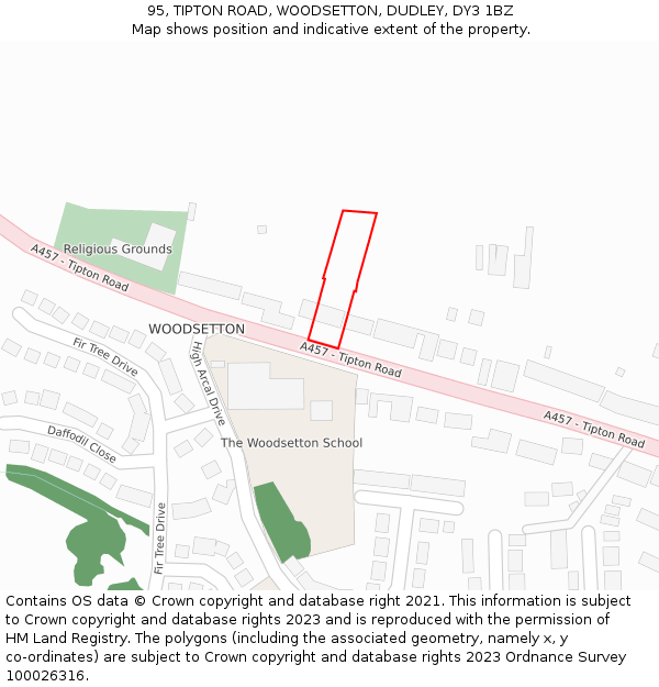 95, TIPTON ROAD, WOODSETTON, DUDLEY, DY3 1BZ: Location map and indicative extent of plot