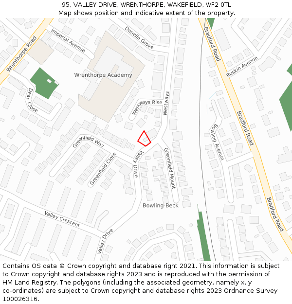 95, VALLEY DRIVE, WRENTHORPE, WAKEFIELD, WF2 0TL: Location map and indicative extent of plot