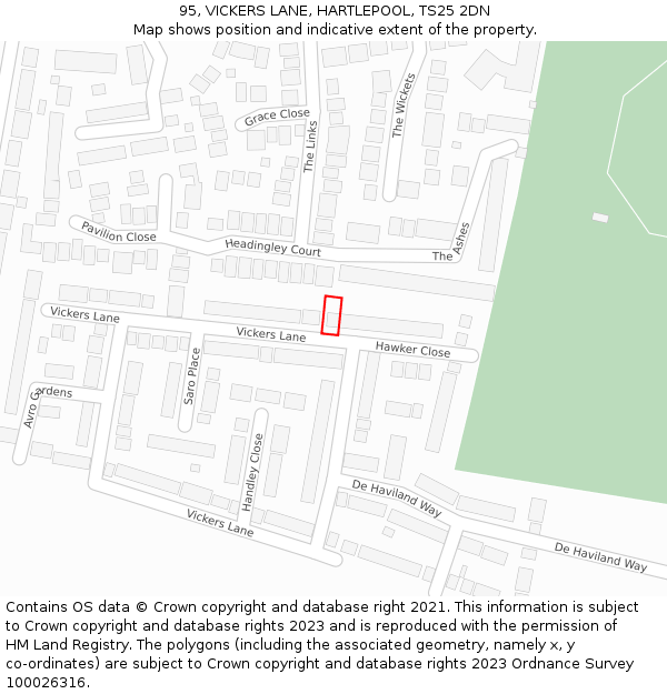 95, VICKERS LANE, HARTLEPOOL, TS25 2DN: Location map and indicative extent of plot