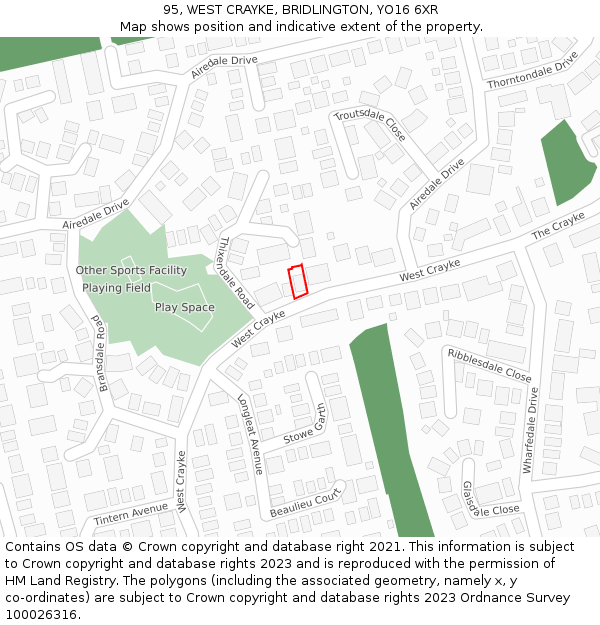 95, WEST CRAYKE, BRIDLINGTON, YO16 6XR: Location map and indicative extent of plot