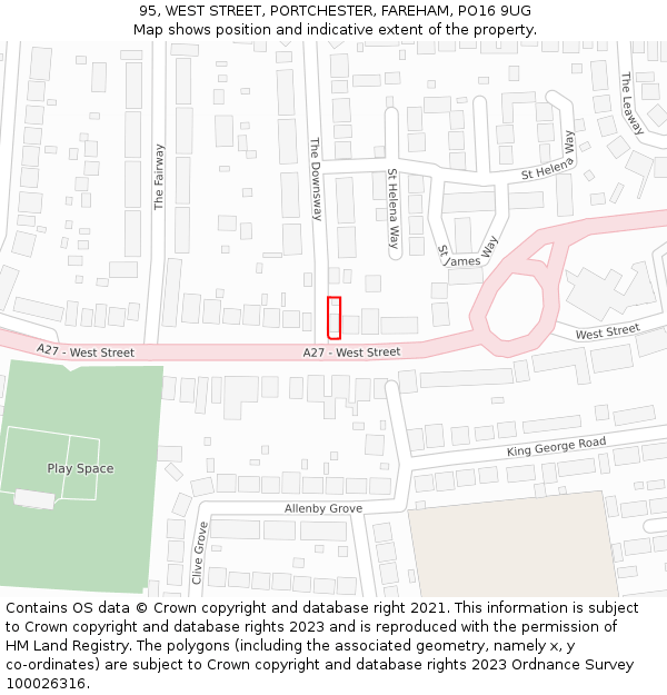 95, WEST STREET, PORTCHESTER, FAREHAM, PO16 9UG: Location map and indicative extent of plot