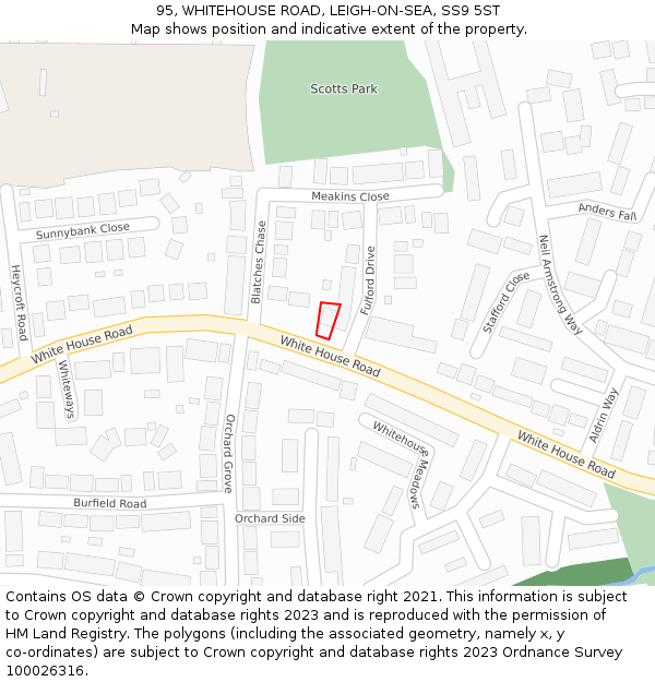 95, WHITEHOUSE ROAD, LEIGH-ON-SEA, SS9 5ST: Location map and indicative extent of plot