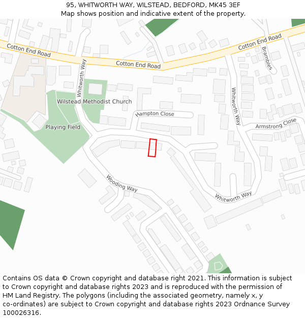 95, WHITWORTH WAY, WILSTEAD, BEDFORD, MK45 3EF: Location map and indicative extent of plot