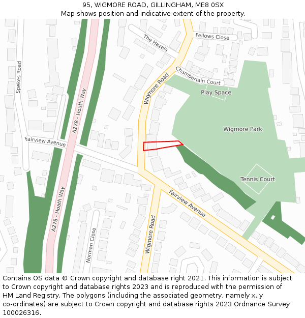 95, WIGMORE ROAD, GILLINGHAM, ME8 0SX: Location map and indicative extent of plot