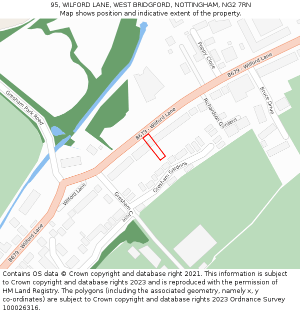 95, WILFORD LANE, WEST BRIDGFORD, NOTTINGHAM, NG2 7RN: Location map and indicative extent of plot