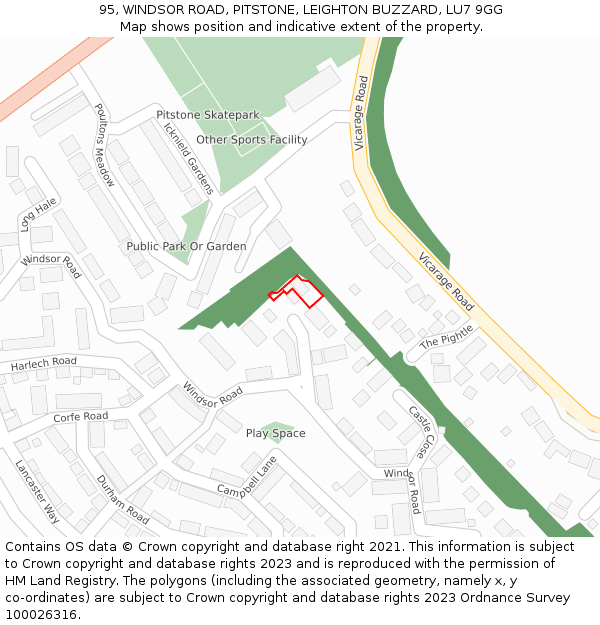 95, WINDSOR ROAD, PITSTONE, LEIGHTON BUZZARD, LU7 9GG: Location map and indicative extent of plot