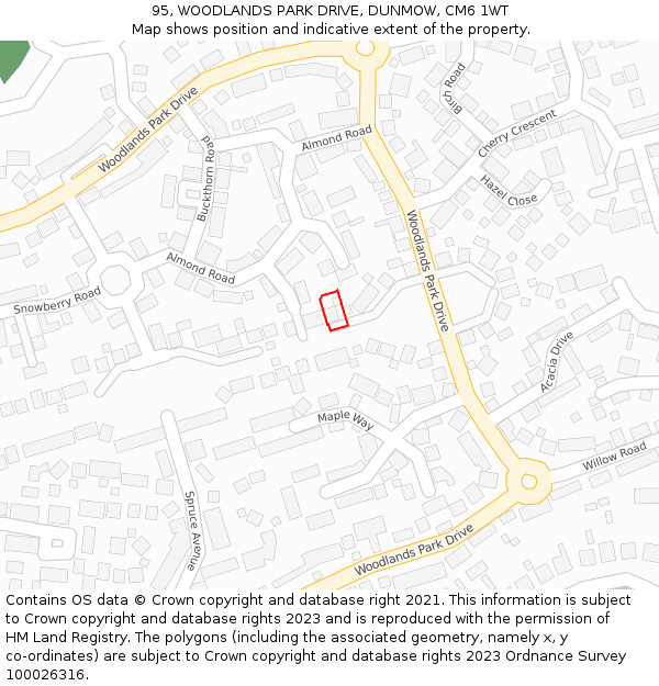 95, WOODLANDS PARK DRIVE, DUNMOW, CM6 1WT: Location map and indicative extent of plot