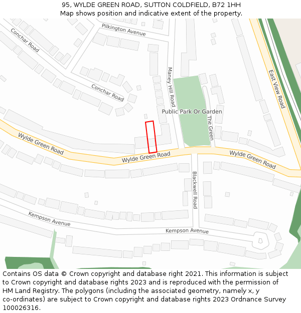 95, WYLDE GREEN ROAD, SUTTON COLDFIELD, B72 1HH: Location map and indicative extent of plot