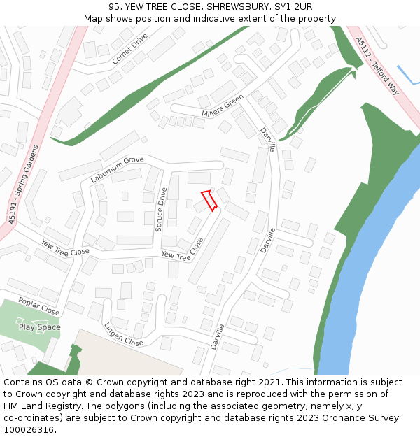 95, YEW TREE CLOSE, SHREWSBURY, SY1 2UR: Location map and indicative extent of plot