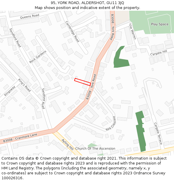 95, YORK ROAD, ALDERSHOT, GU11 3JQ: Location map and indicative extent of plot