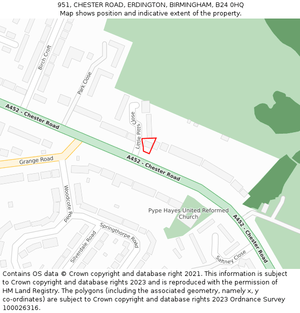 951, CHESTER ROAD, ERDINGTON, BIRMINGHAM, B24 0HQ: Location map and indicative extent of plot