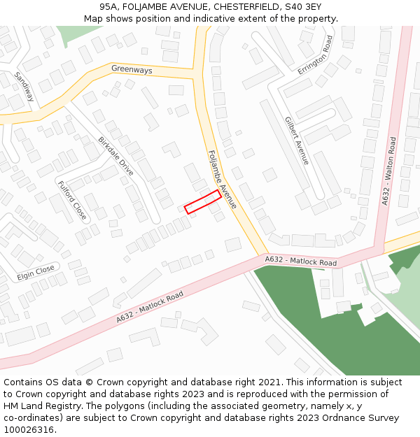 95A, FOLJAMBE AVENUE, CHESTERFIELD, S40 3EY: Location map and indicative extent of plot