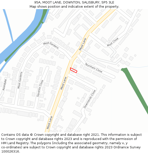 95A, MOOT LANE, DOWNTON, SALISBURY, SP5 3LE: Location map and indicative extent of plot