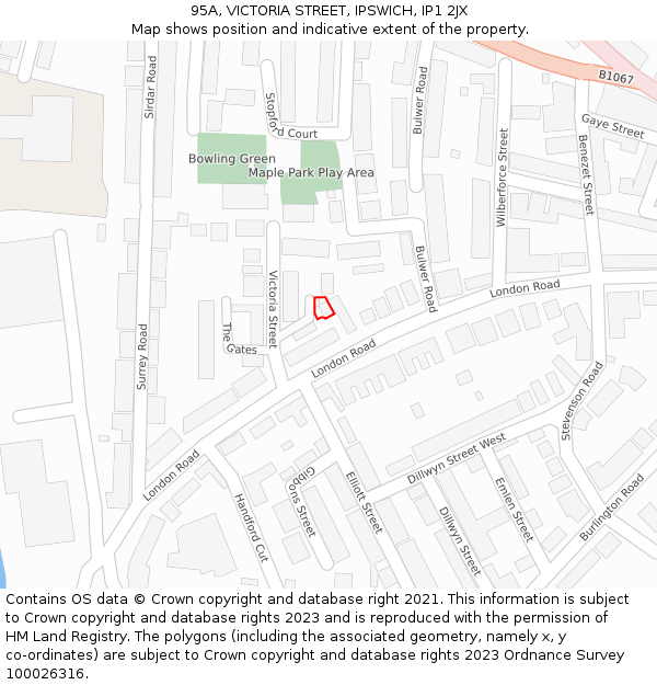 95A, VICTORIA STREET, IPSWICH, IP1 2JX: Location map and indicative extent of plot