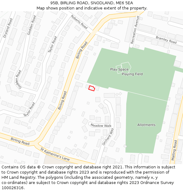 95B, BIRLING ROAD, SNODLAND, ME6 5EA: Location map and indicative extent of plot