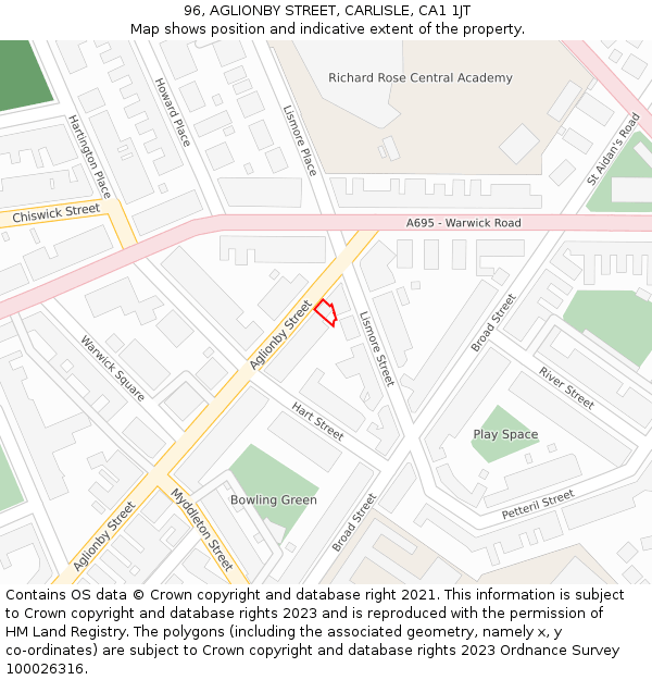 96, AGLIONBY STREET, CARLISLE, CA1 1JT: Location map and indicative extent of plot