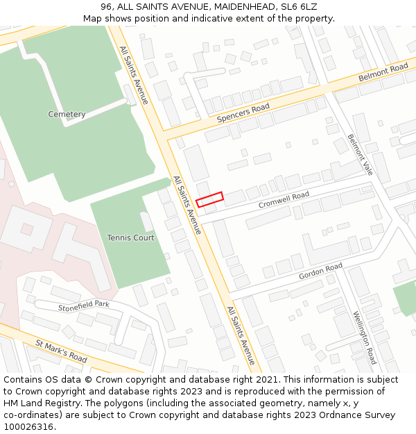 96, ALL SAINTS AVENUE, MAIDENHEAD, SL6 6LZ: Location map and indicative extent of plot