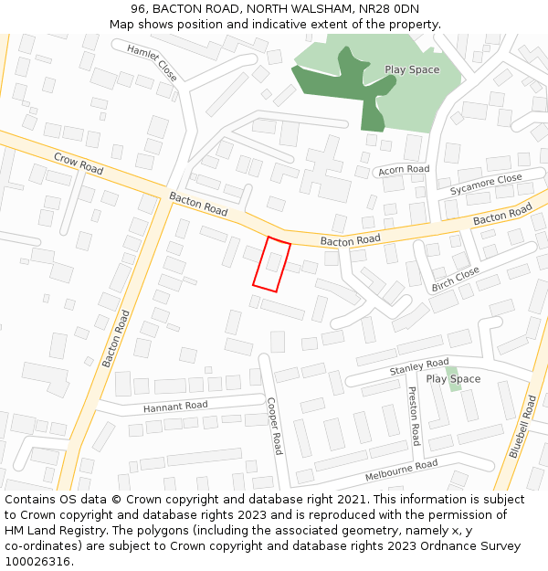 96, BACTON ROAD, NORTH WALSHAM, NR28 0DN: Location map and indicative extent of plot