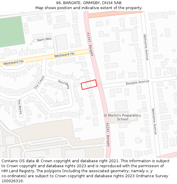 96, BARGATE, GRIMSBY, DN34 5AB: Location map and indicative extent of plot