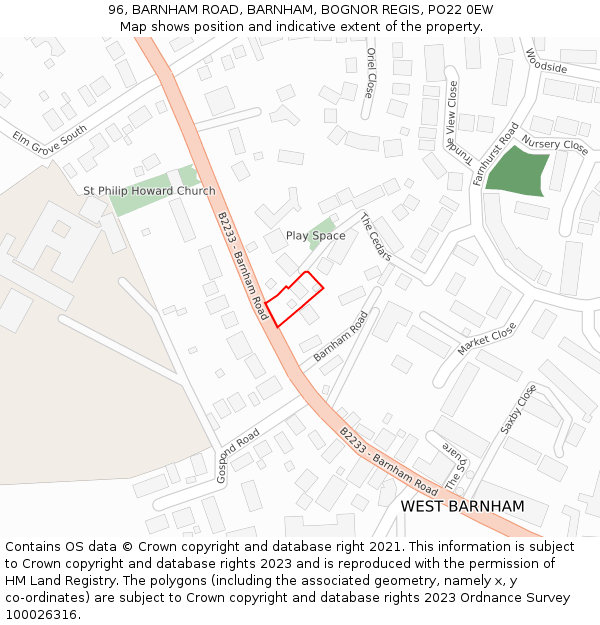 96, BARNHAM ROAD, BARNHAM, BOGNOR REGIS, PO22 0EW: Location map and indicative extent of plot