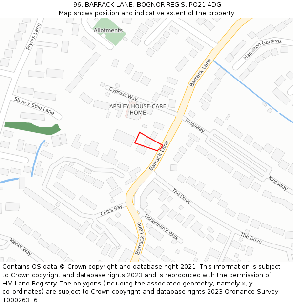 96, BARRACK LANE, BOGNOR REGIS, PO21 4DG: Location map and indicative extent of plot