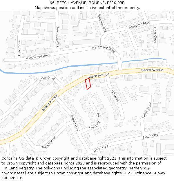 96, BEECH AVENUE, BOURNE, PE10 9RB: Location map and indicative extent of plot