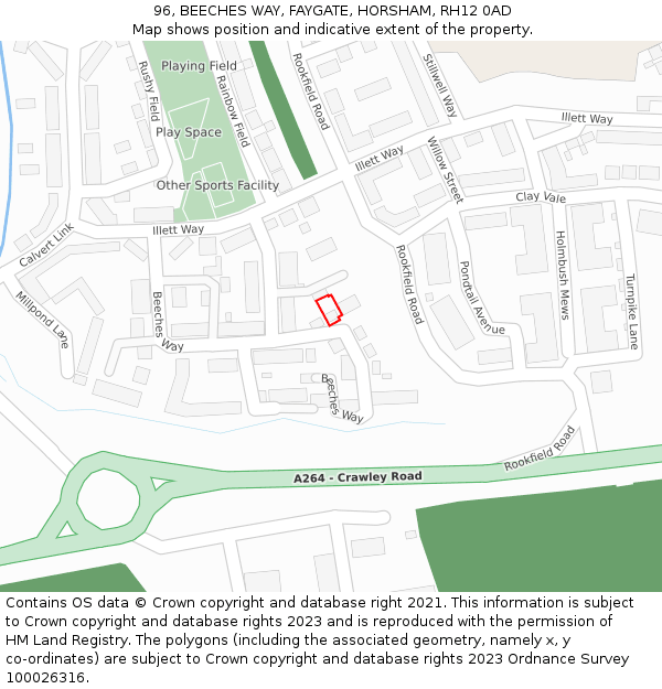 96, BEECHES WAY, FAYGATE, HORSHAM, RH12 0AD: Location map and indicative extent of plot