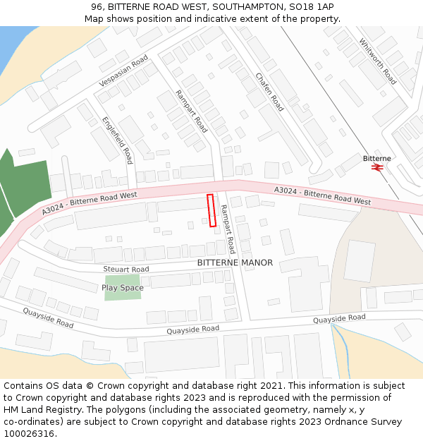 96, BITTERNE ROAD WEST, SOUTHAMPTON, SO18 1AP: Location map and indicative extent of plot