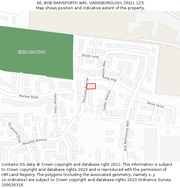 96, BOB RAINSFORTH WAY, GAINSBOROUGH, DN21 1ZS: Location map and indicative extent of plot