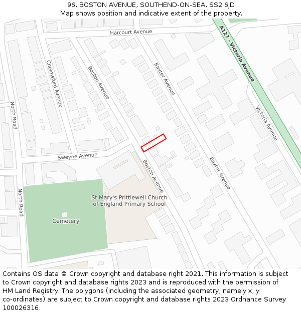 96, BOSTON AVENUE, SOUTHEND-ON-SEA, SS2 6JD: Location map and indicative extent of plot