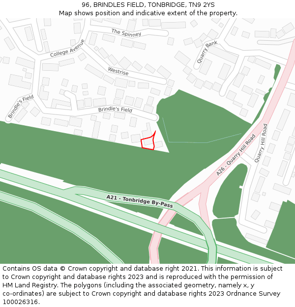 96, BRINDLES FIELD, TONBRIDGE, TN9 2YS: Location map and indicative extent of plot