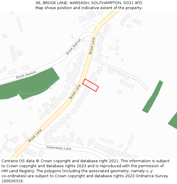 96, BROOK LANE, WARSASH, SOUTHAMPTON, SO31 9FD: Location map and indicative extent of plot