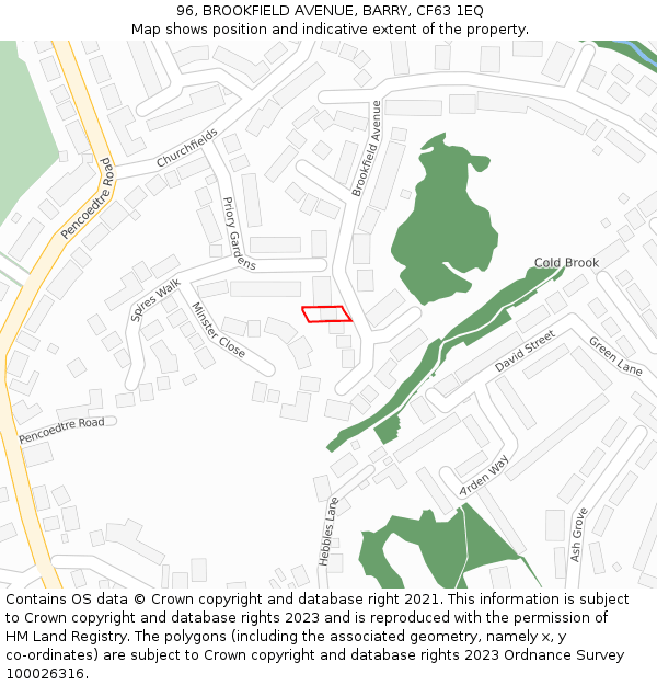 96, BROOKFIELD AVENUE, BARRY, CF63 1EQ: Location map and indicative extent of plot