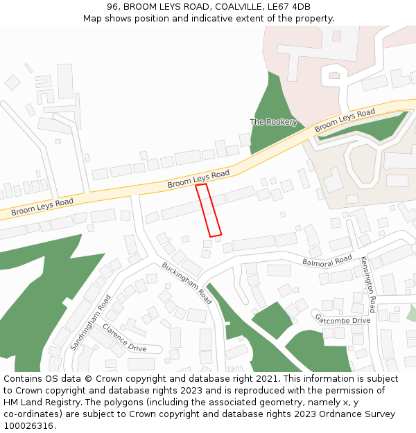 96, BROOM LEYS ROAD, COALVILLE, LE67 4DB: Location map and indicative extent of plot