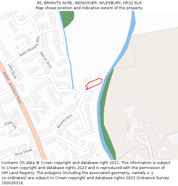 96, BRYANTS ACRE, WENDOVER, AYLESBURY, HP22 6LA: Location map and indicative extent of plot