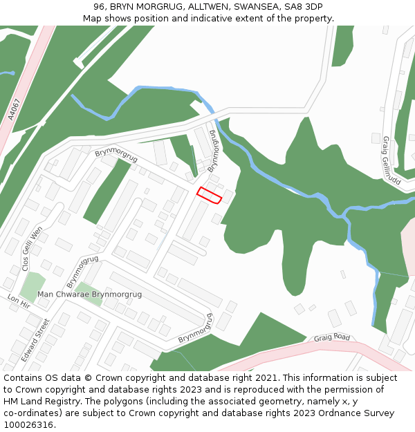 96, BRYN MORGRUG, ALLTWEN, SWANSEA, SA8 3DP: Location map and indicative extent of plot