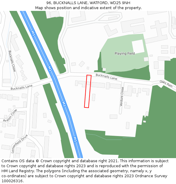 96, BUCKNALLS LANE, WATFORD, WD25 9NH: Location map and indicative extent of plot