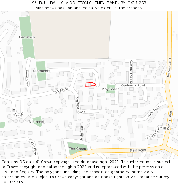 96, BULL BAULK, MIDDLETON CHENEY, BANBURY, OX17 2SR: Location map and indicative extent of plot