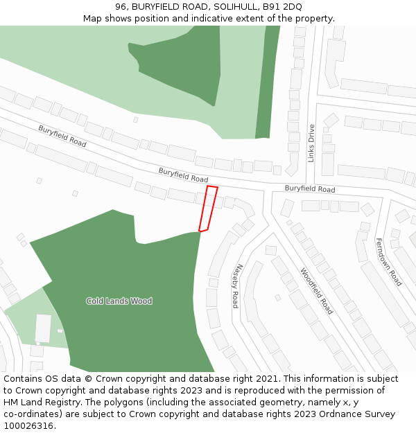 96, BURYFIELD ROAD, SOLIHULL, B91 2DQ: Location map and indicative extent of plot