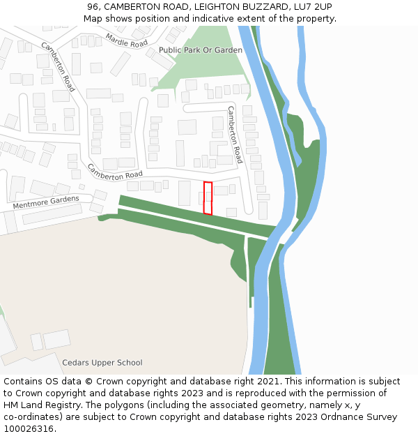 96, CAMBERTON ROAD, LEIGHTON BUZZARD, LU7 2UP: Location map and indicative extent of plot