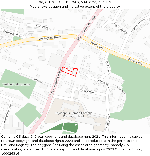 96, CHESTERFIELD ROAD, MATLOCK, DE4 3FS: Location map and indicative extent of plot