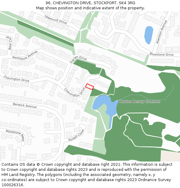 96, CHEVINGTON DRIVE, STOCKPORT, SK4 3RG: Location map and indicative extent of plot