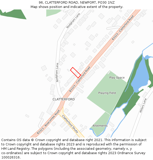 96, CLATTERFORD ROAD, NEWPORT, PO30 1NZ: Location map and indicative extent of plot