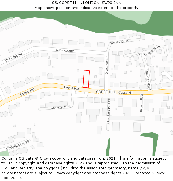 96, COPSE HILL, LONDON, SW20 0NN: Location map and indicative extent of plot