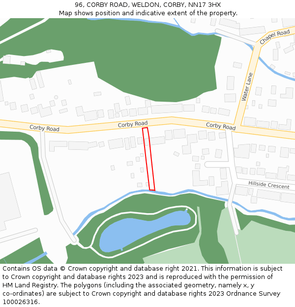 96, CORBY ROAD, WELDON, CORBY, NN17 3HX: Location map and indicative extent of plot