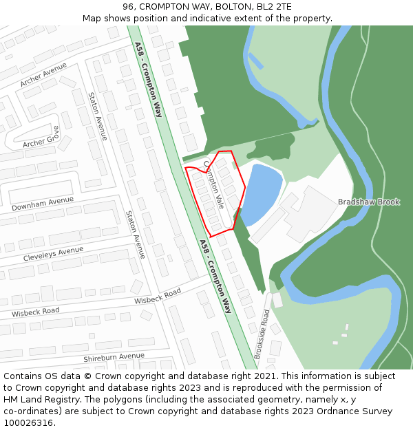 96, CROMPTON WAY, BOLTON, BL2 2TE: Location map and indicative extent of plot
