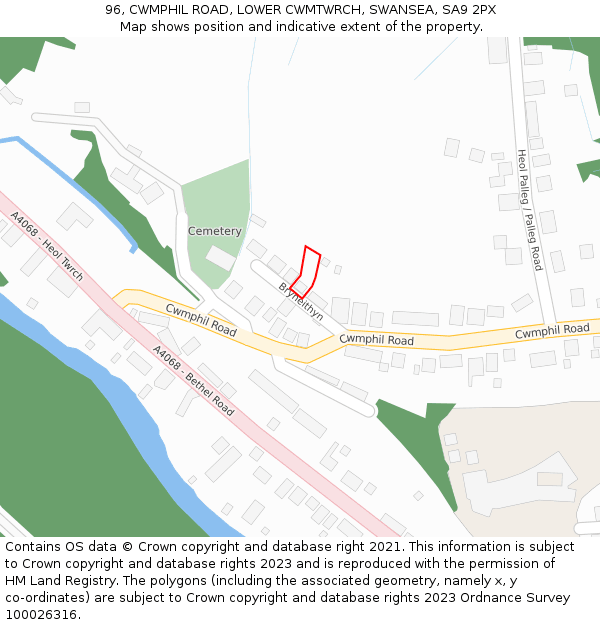 96, CWMPHIL ROAD, LOWER CWMTWRCH, SWANSEA, SA9 2PX: Location map and indicative extent of plot