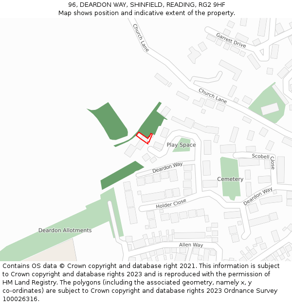 96, DEARDON WAY, SHINFIELD, READING, RG2 9HF: Location map and indicative extent of plot