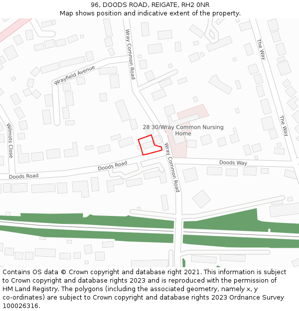 96, DOODS ROAD, REIGATE, RH2 0NR: Location map and indicative extent of plot